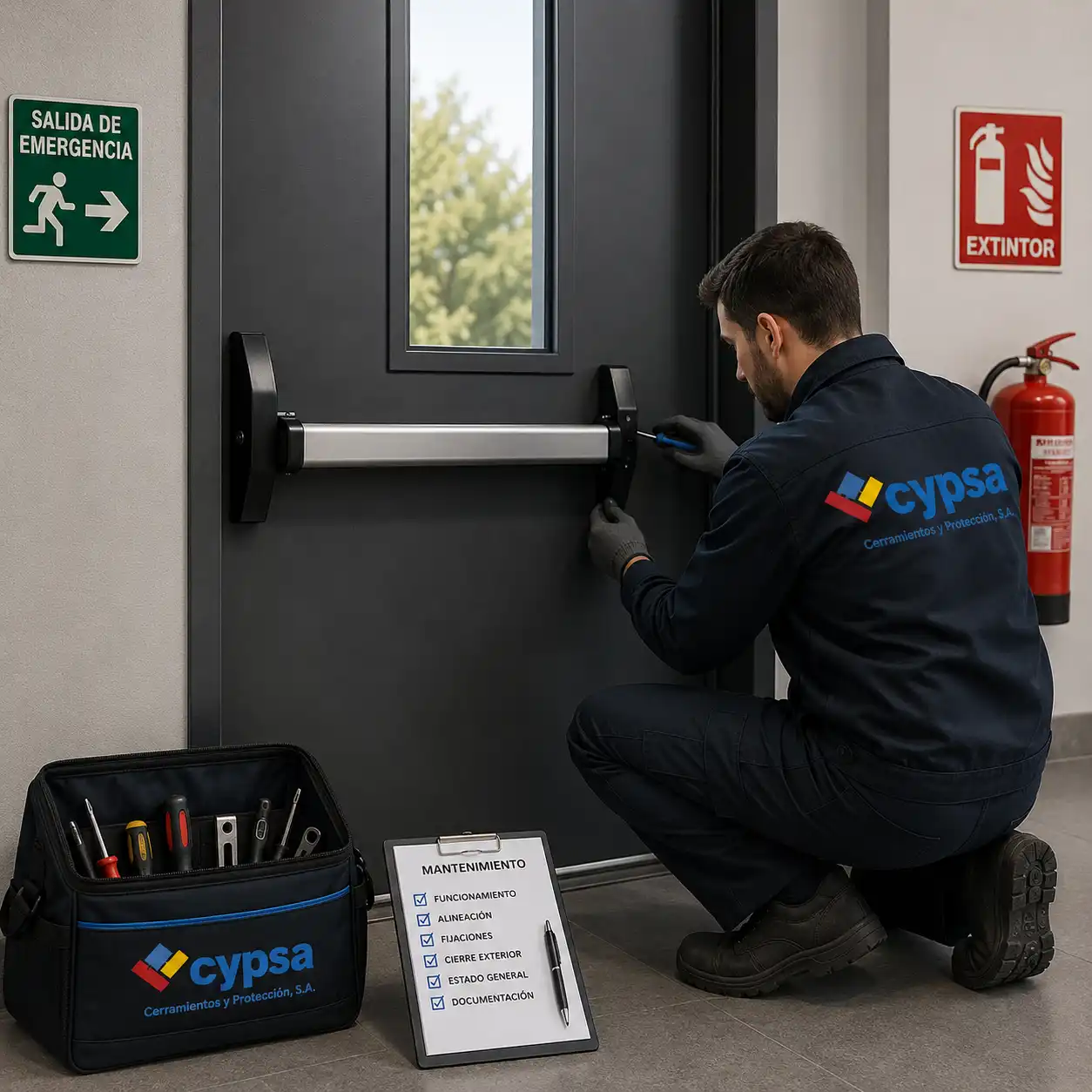 Instalación, mantenimiento de barras antipánico para puertas cortafuegos