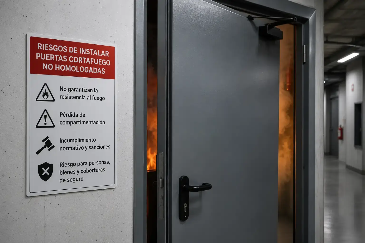Riesgos de instalar puertas cortafuegos no homologadas